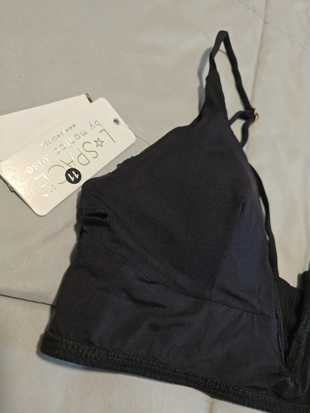 L*Space Siren Ribbed Plunge Bikini Top Black XL NWT Swimwear Bathing Suit